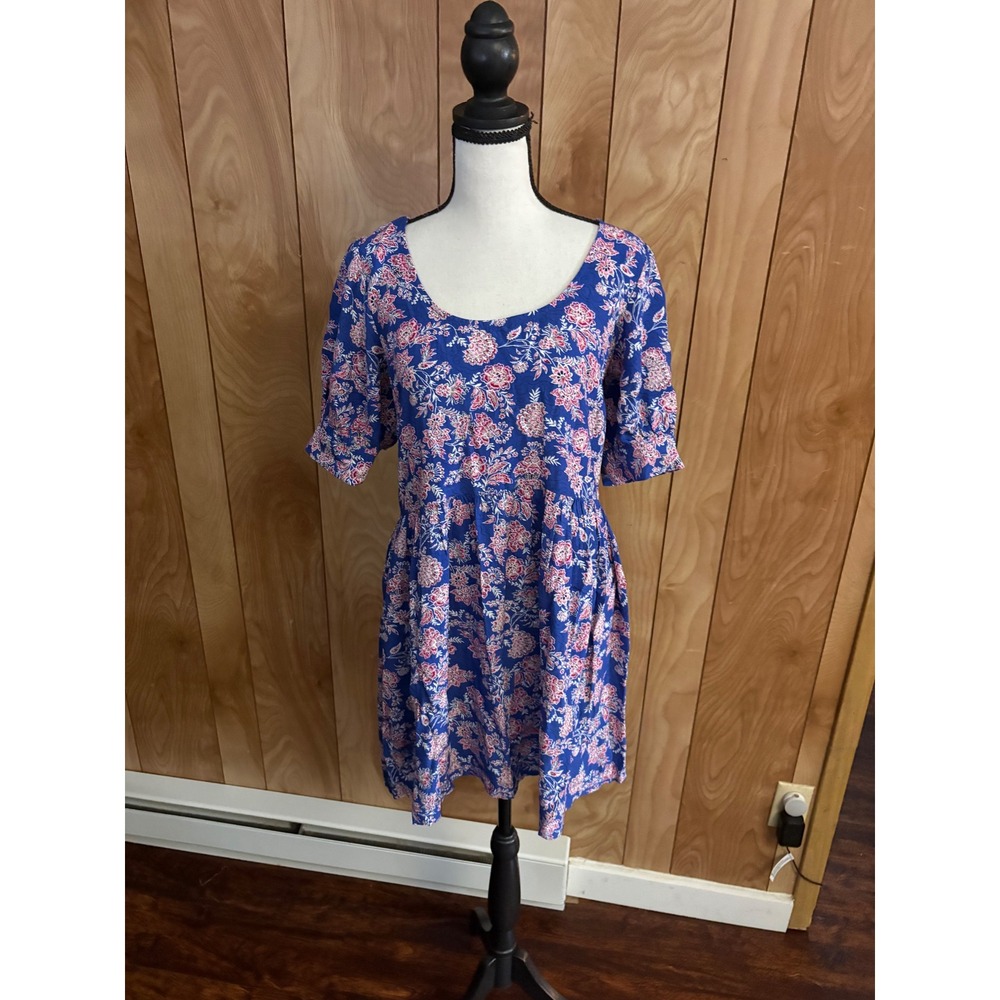 LOFT Womens Blue Floral Empire Waist Mini Dress Short Sleeve Size 6